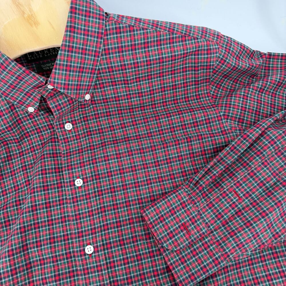 Lauren Ralph Lauren Classic‎ Fit Non Iron 17 34/35 Mens Button Down Red Plaid